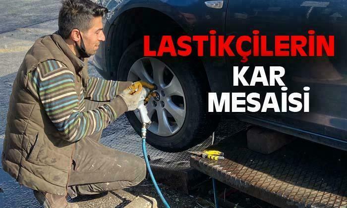 Lastikçilerin kar mesaisi