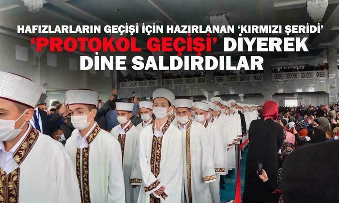 Afyonkarahisar’da hafızların geçişi için hazırlanan şerit üzerinden dine saldırlar