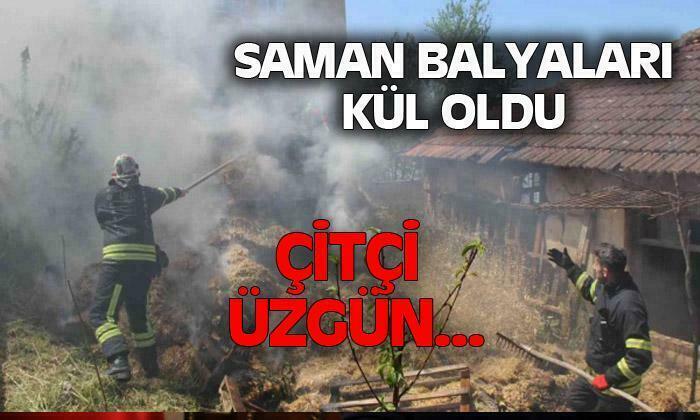 Şuhut’ta saman balyaları yandı