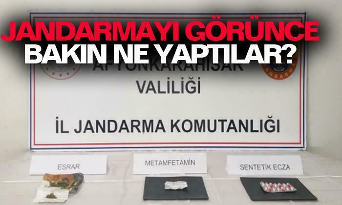 Afyonkarahisar’da jandarmayı gören şüpheliler bakın ne yaptı?