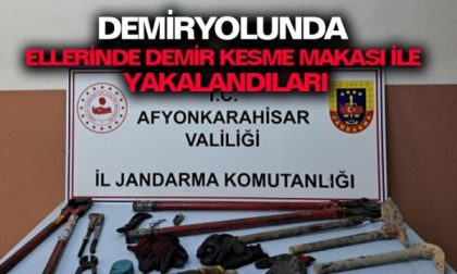 Afyonkarahisar’da tren yolunda ellerinde demir kesme makaslarıyla yakalandılar